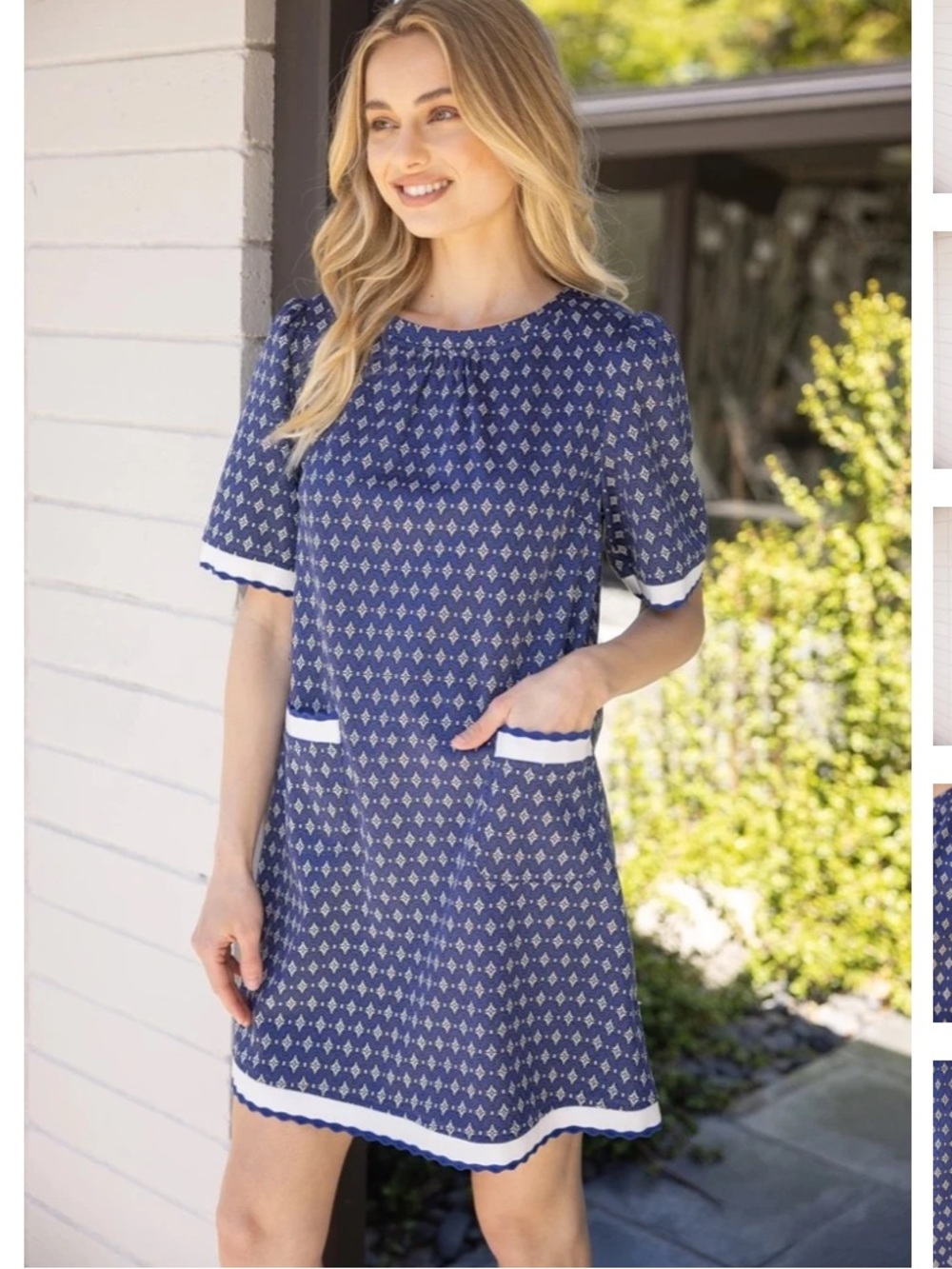 Voy Diamond Print Scallop Trim Dress